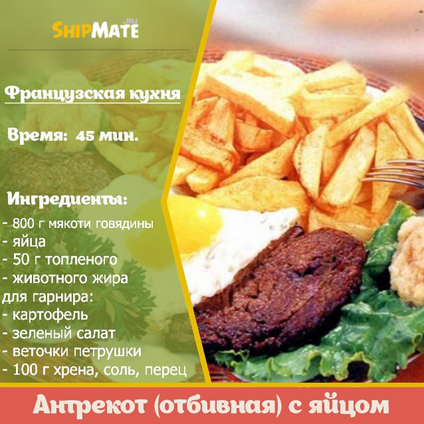 Антрекот (отбивная) с яйцом